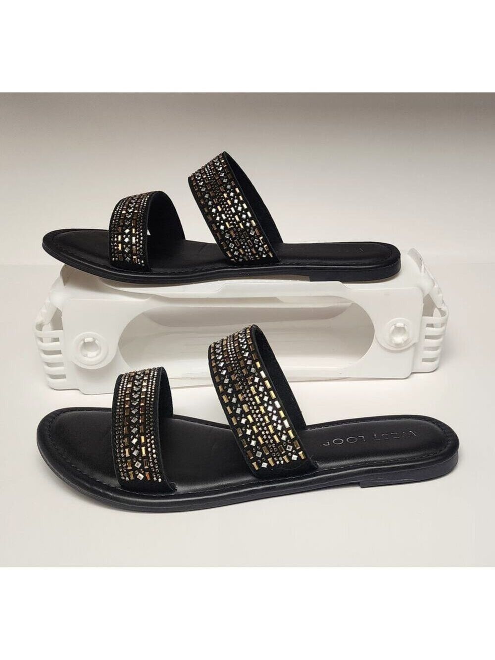 West Loop Black Embellished Flat Open Toe Sandal Shoes Size 7.5